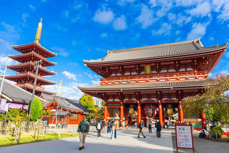 Sensoji Temple with pagoda and lanterns in Asakusa Tokyo Japan