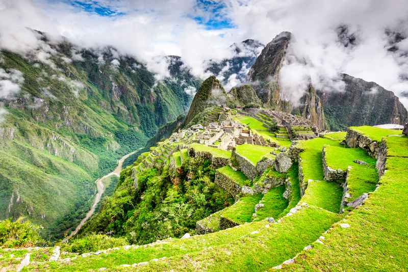Machu Picchu ruins in the Andes mountains Peru