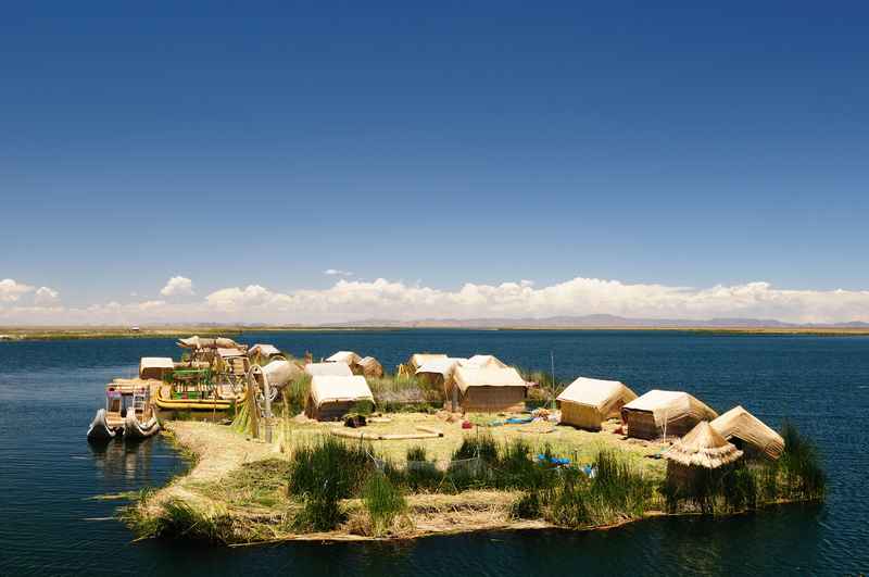 Uros floating islands on Lake Titicaca Peru